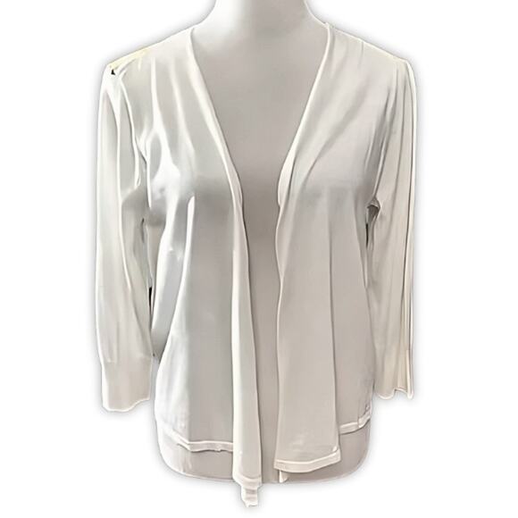 Worthington Cardigan Open Front Long Sleeves Sheer Floral Back White/Yellow W M - Picture 1 of 8
